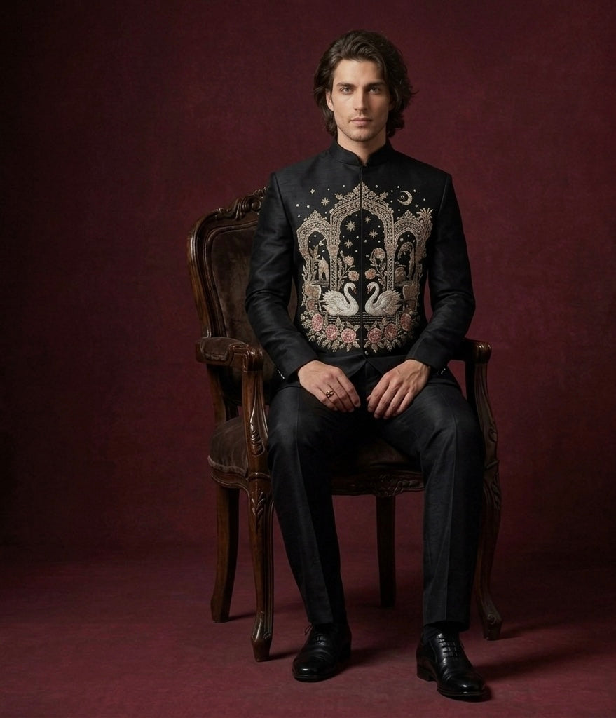 Luxury Black Embroidered Jodhpuri Suit