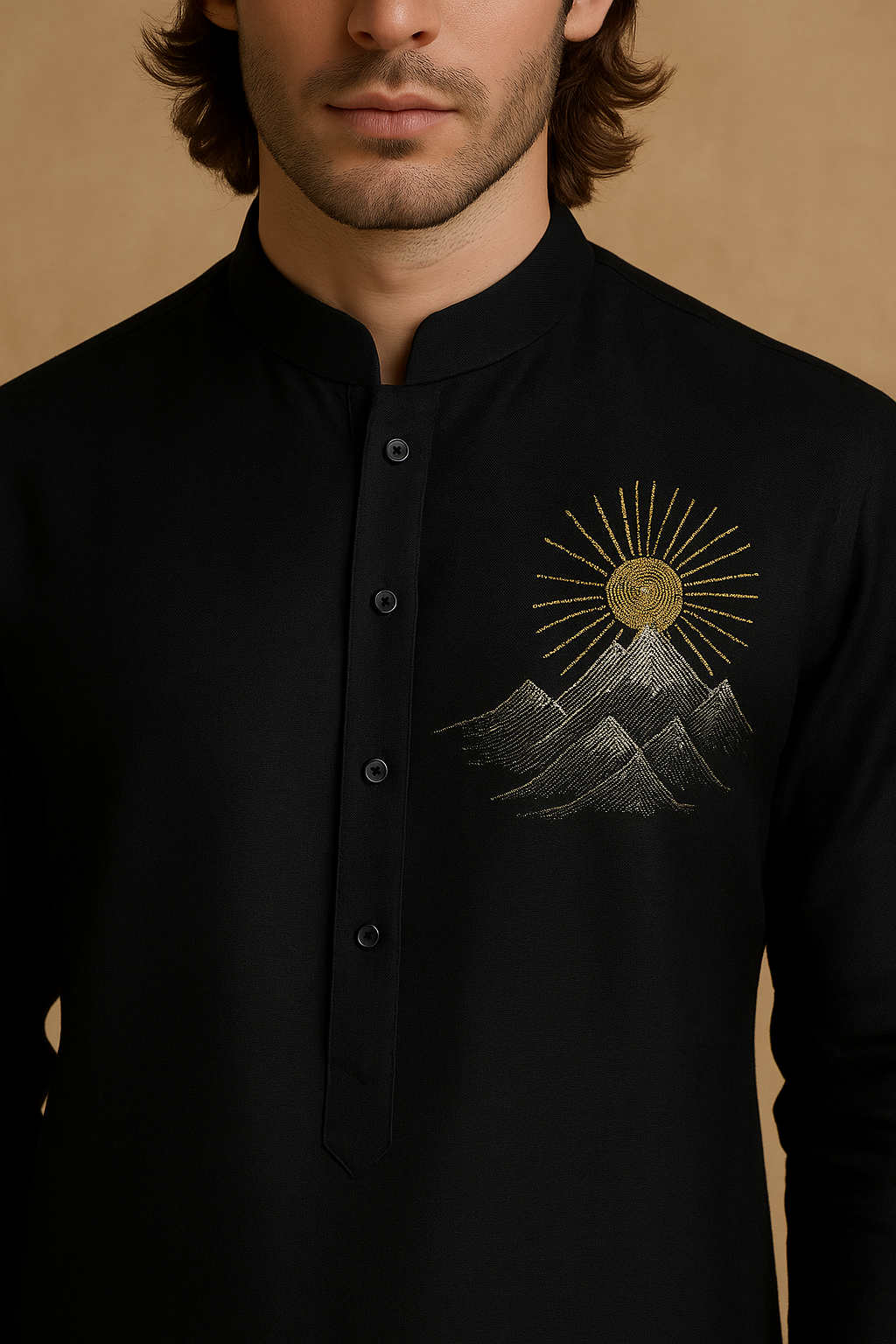 Black Hand-Embroidered Kurta for Men | P&H BY PRIYANSHU