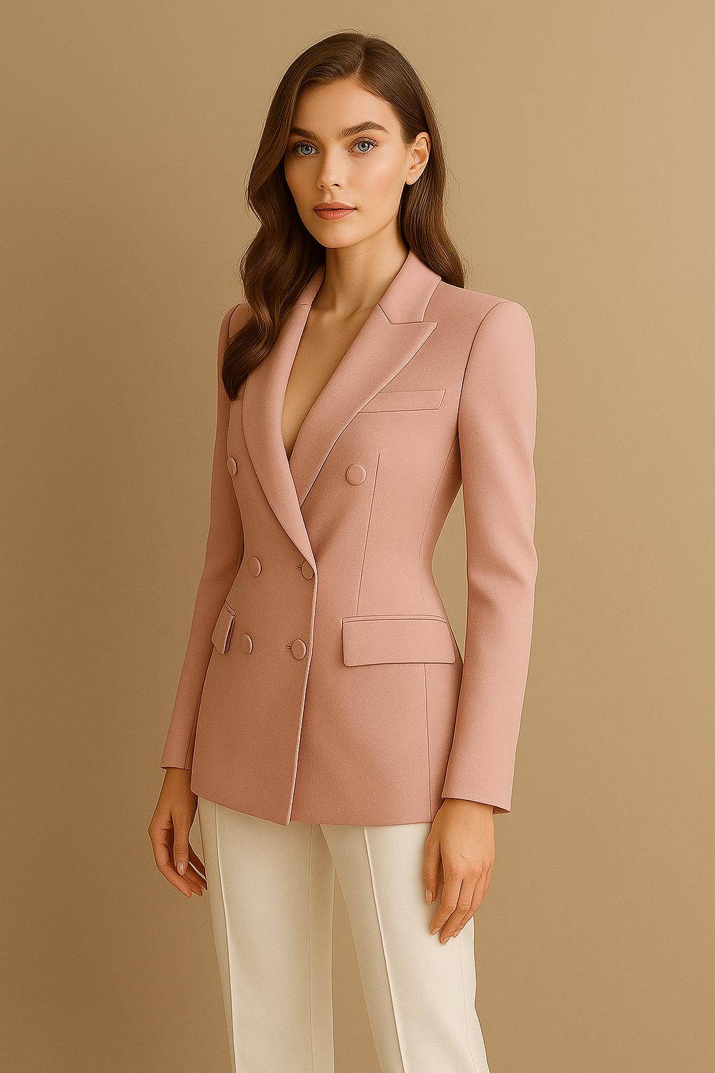 Blush Power – Pink Blazer with White Pant Set
