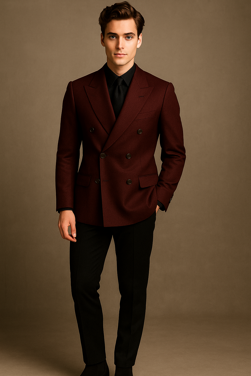 Luxury Wine Double-Breasted Suit Jacket with Black Pants | Imported Fabric Designer Menswear by P&H by Priyanshu