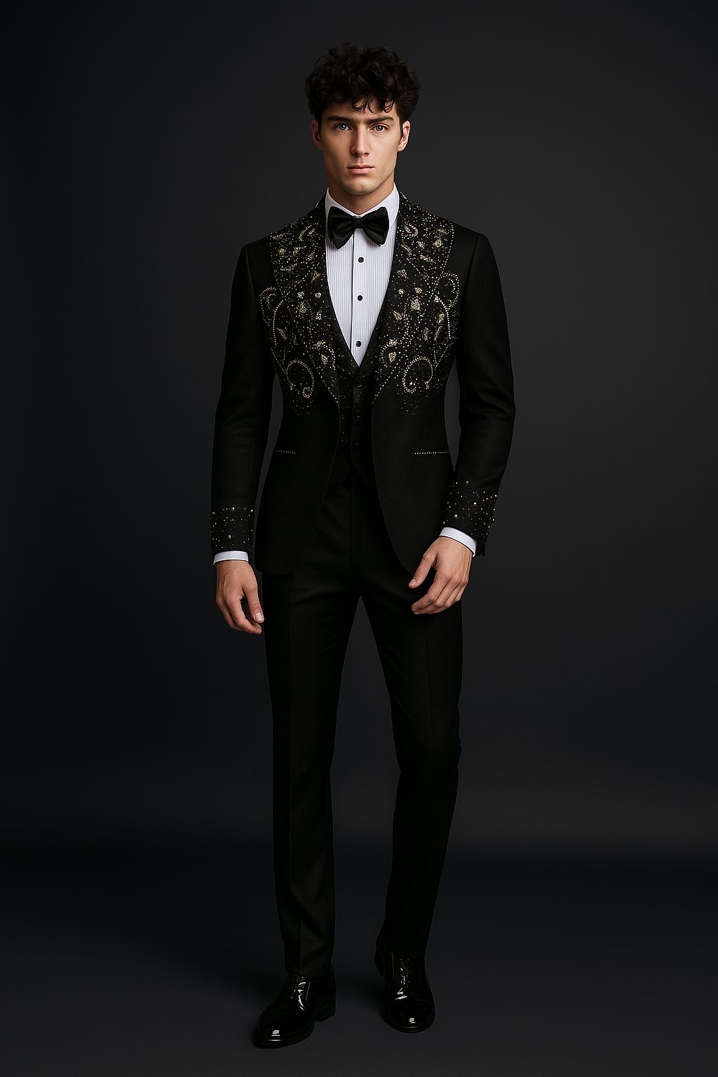 Luxury Hand-Embroidered Black 3-Piece Suit | Designer Formalwear by P&H by Priyanshu