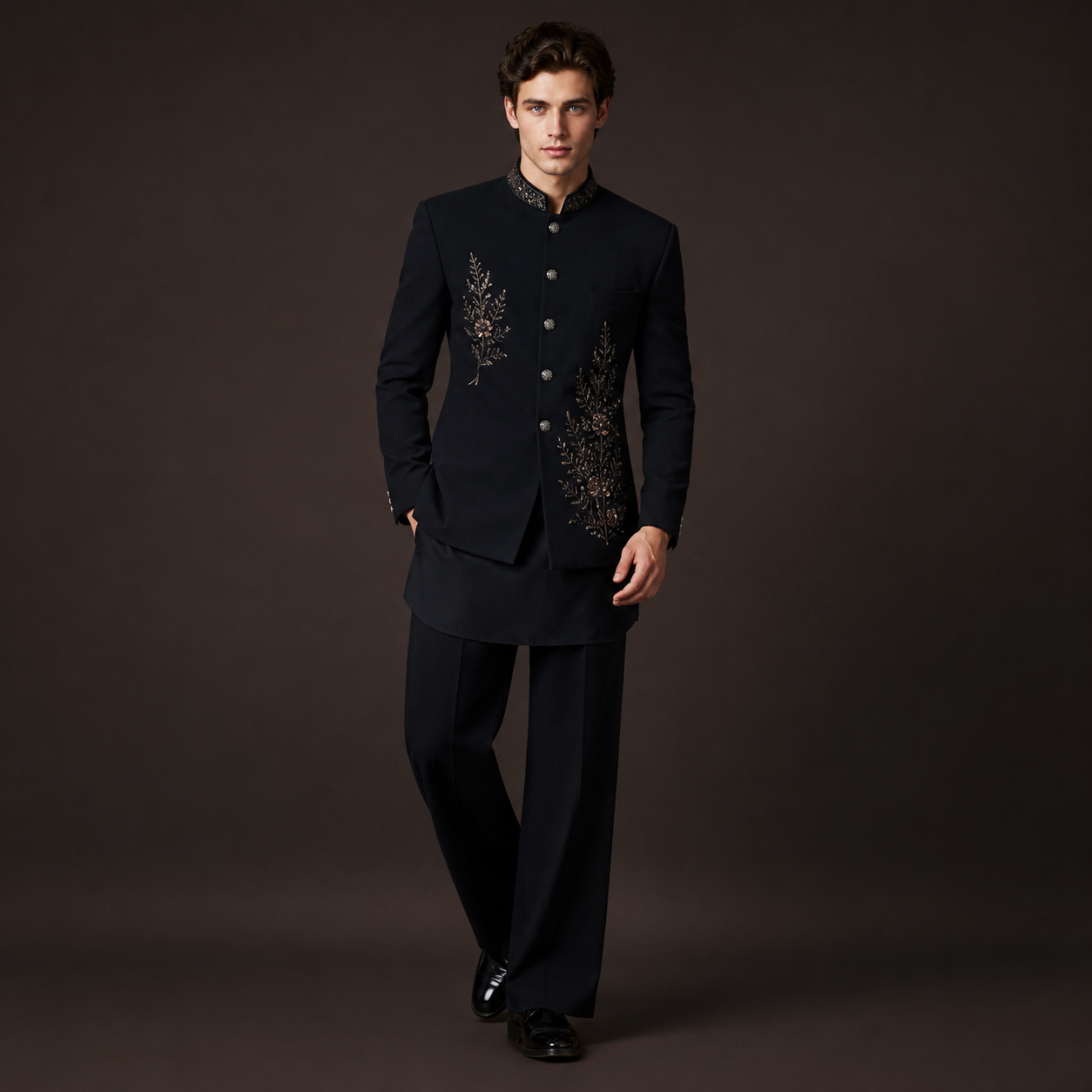 Luxury Black Indo Western Jodhpuri Suit for Men | Hand Embroidered Kurta & Bootcut Pants