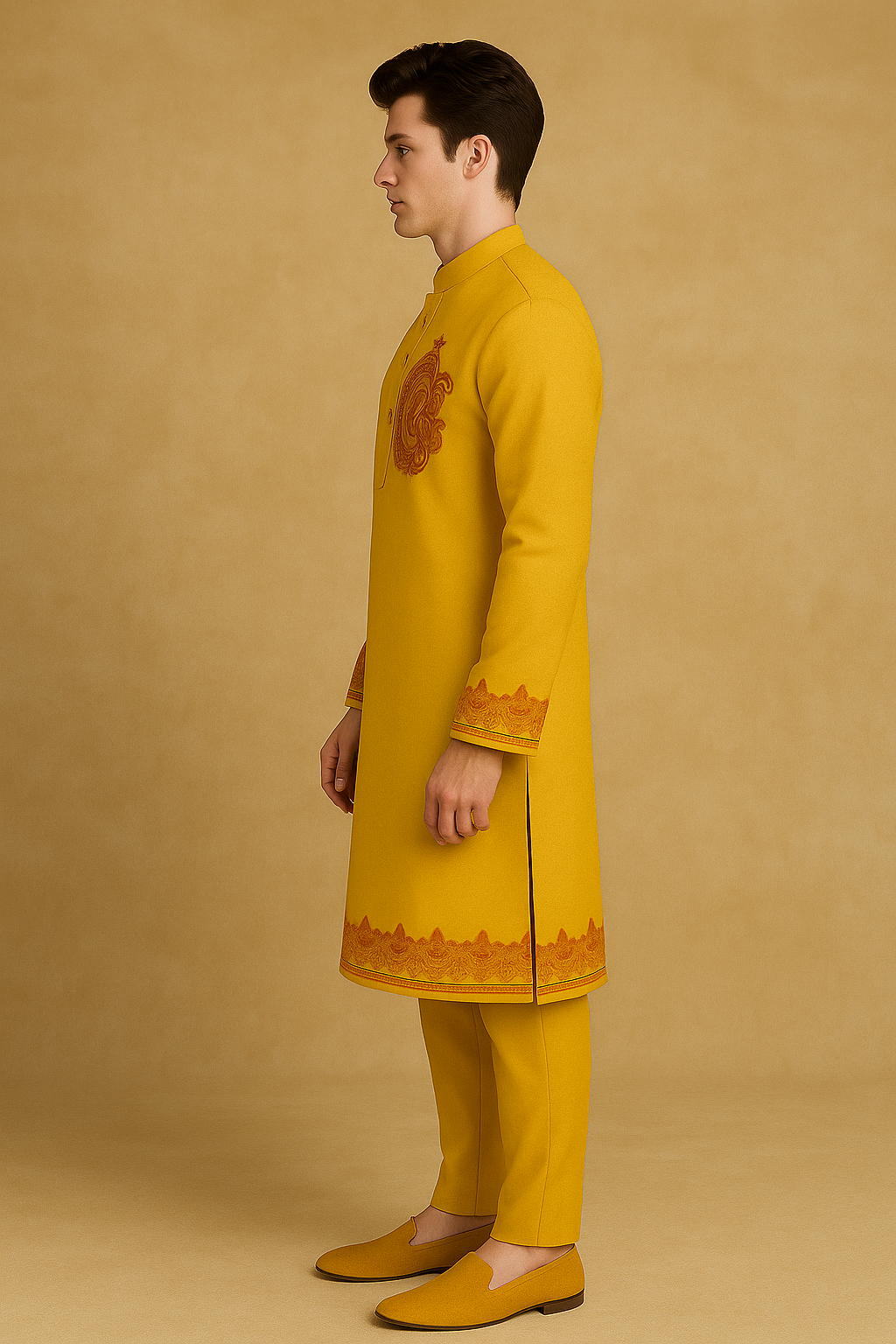 Yellow Hand-Embroidered Kurta for Haldi Ceremony | P&H BY PRIYANSHU