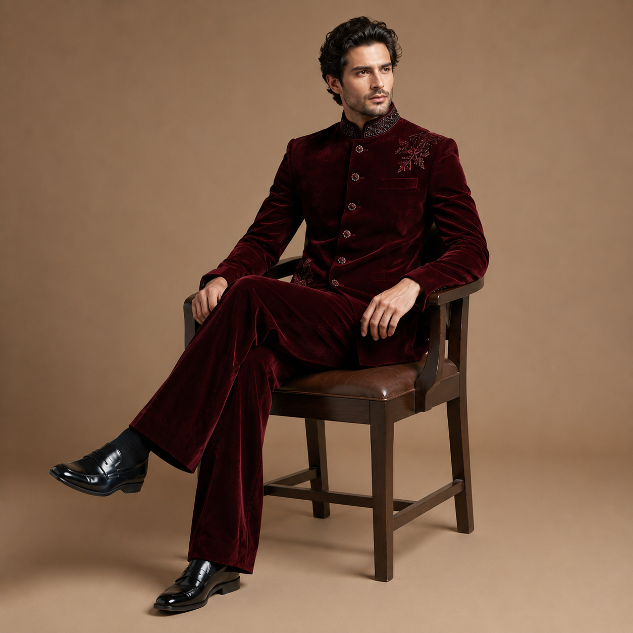 Luxury Dark Maroon Wine Groom Jodhpuri Suit | Hand Embroidered Wedding & Engagement Suit with Matching Pants
