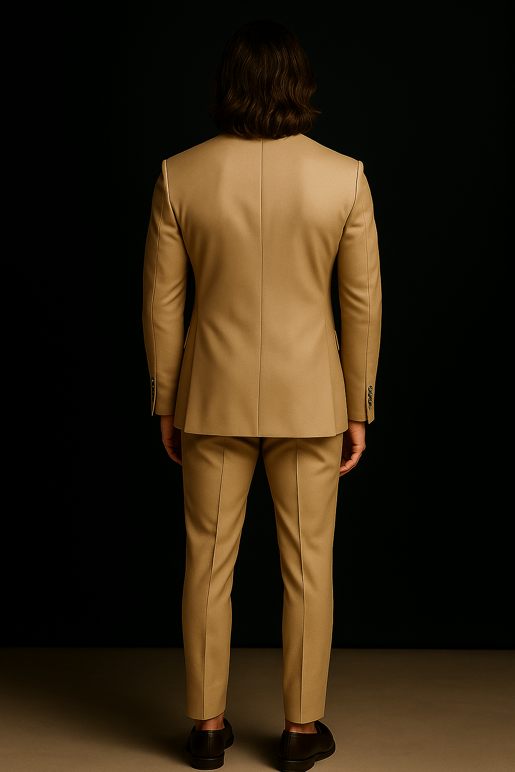 Beige Double-Breasted Suit with Black Leaf Hand Embroidery | P&H BY PRIYANSHU