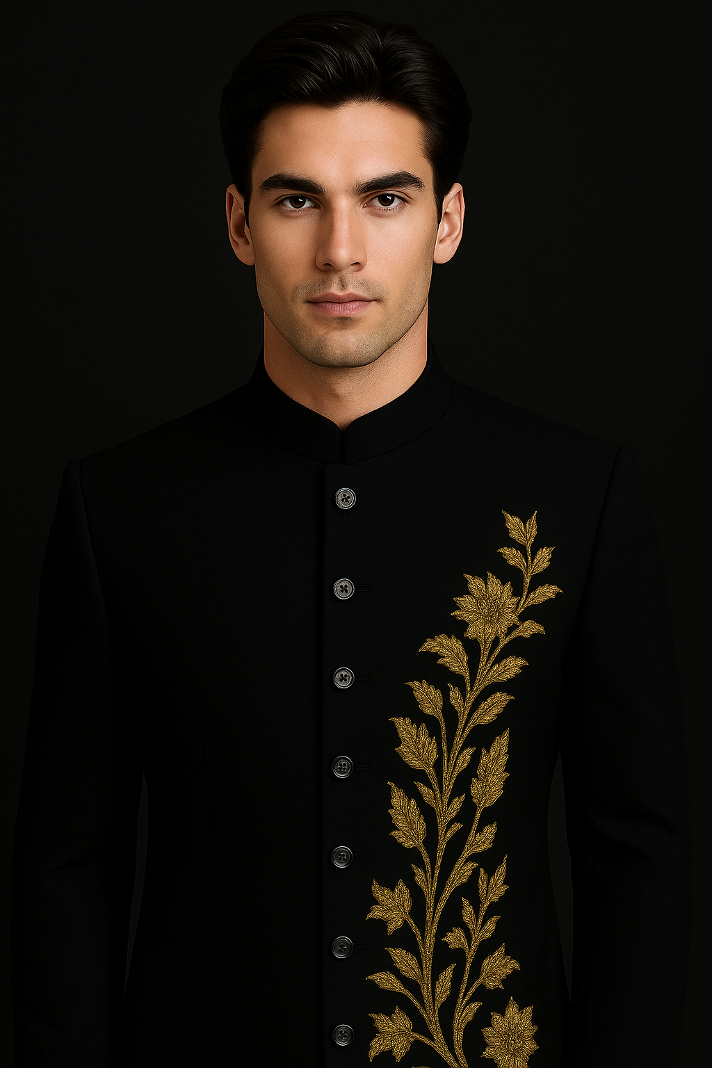 Black Luxury Jodhpuri Bandhgala Suit with Gold Hand Embroidery | P&H BY PRIYANSHU