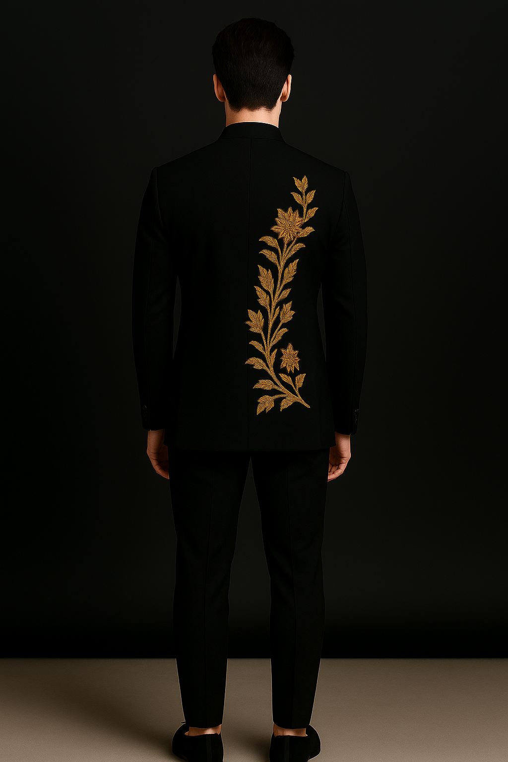 Black Luxury Jodhpuri Bandhgala Suit with Gold Hand Embroidery | P&H BY PRIYANSHU