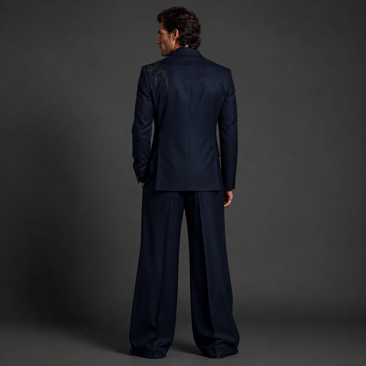 Luxury Dark Navy Double Breasted Suit for Men | Ornate Gold Embroidered Designer Suit