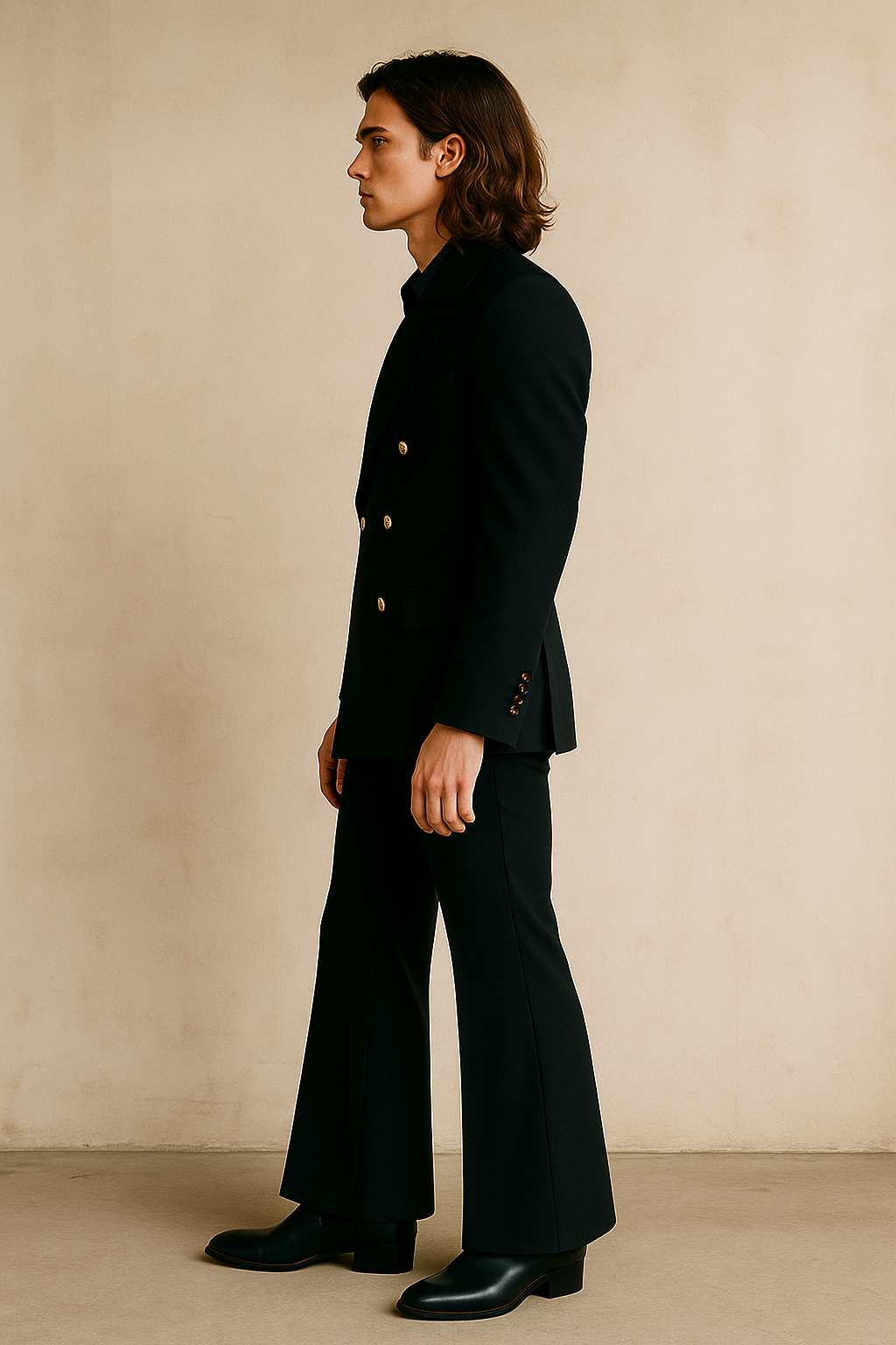 Black Double-Breasted Suit with Gold Buttons | P&H BY PRIYANSHU