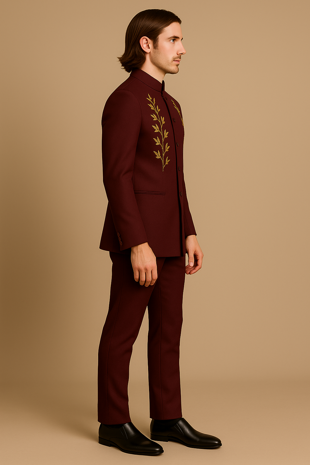 Maroon Jodhpuri Bandhgala Wedding Suit with Golden Hand Embroidery | P&H BY PRIYANSHU