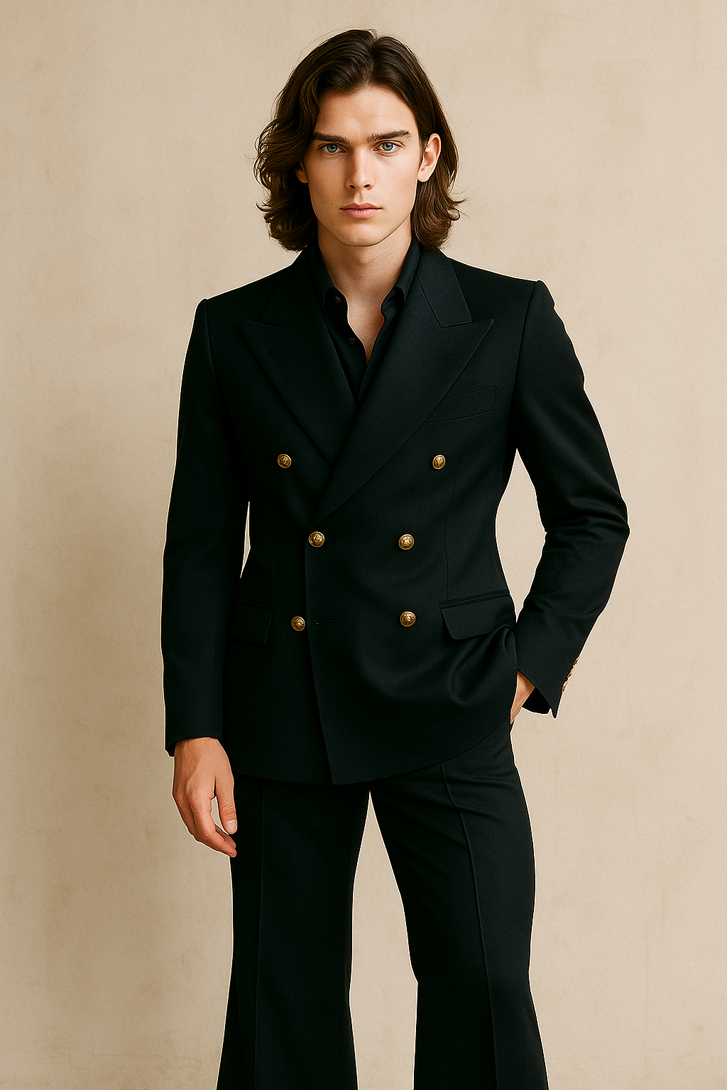 Black Double-Breasted Suit with Gold Buttons | P&H BY PRIYANSHU