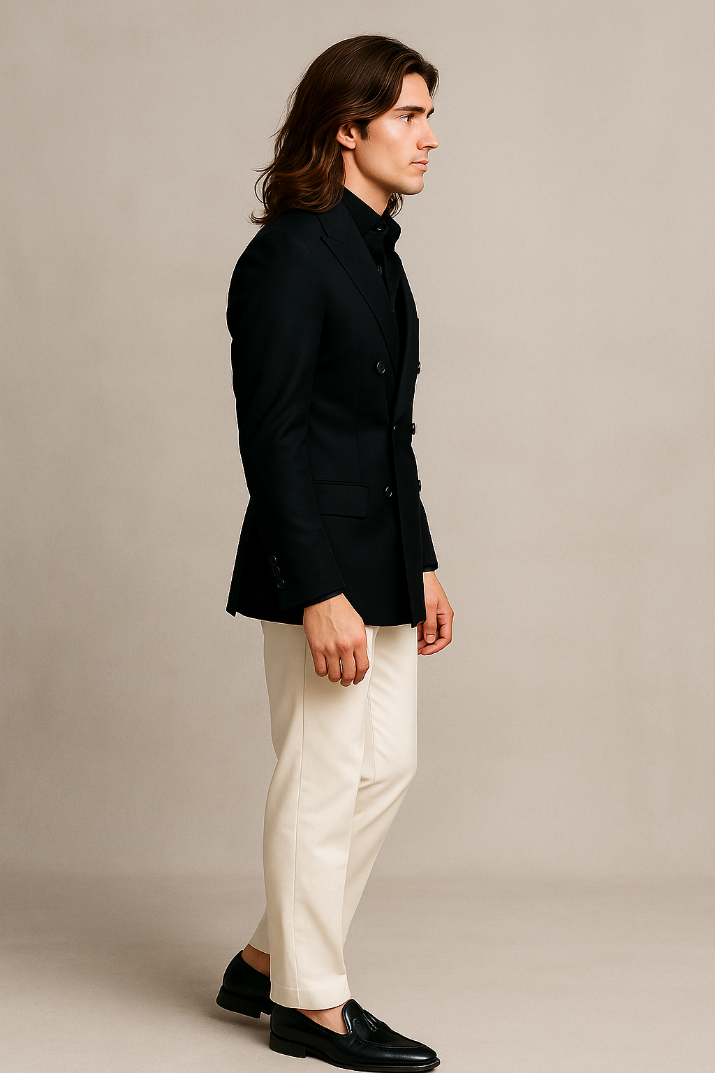 Black Double-Breasted Suit with Off-White Pant | P&H BY PRIYANSHU