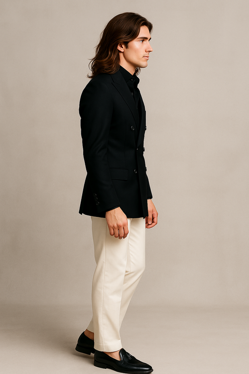 Black Double-Breasted Suit with Off-White Pant | P&H BY PRIYANSHU