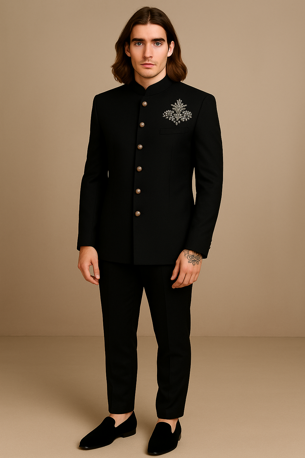 Black Luxury Jodhpuri Bandhgala Suit with Hand Embroidery | P&H BY PRIYANSHU