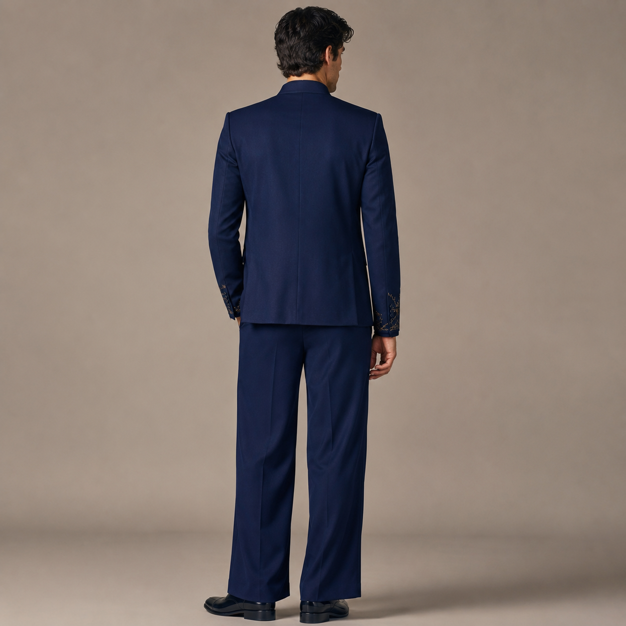 Luxury Dark Navy Blue Open Jodhpuri Kurta Set | Gold Embroidered Jacket & Matching Pants
