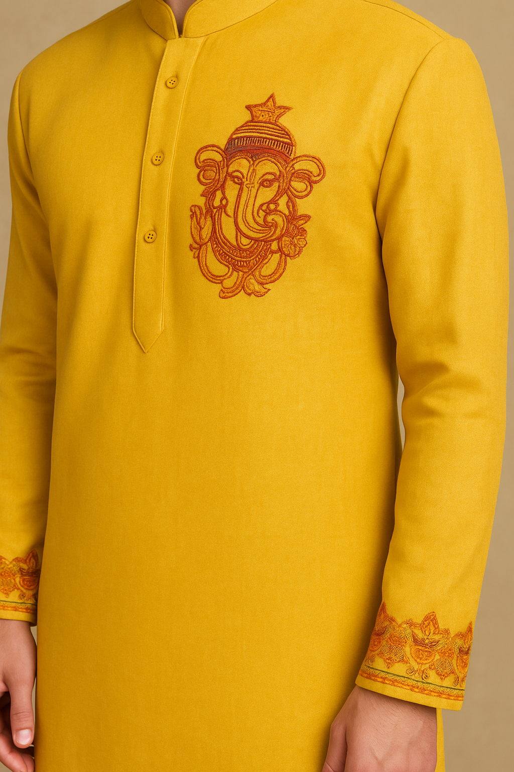 Yellow Hand-Embroidered Kurta for Haldi Ceremony | P&H BY PRIYANSHU