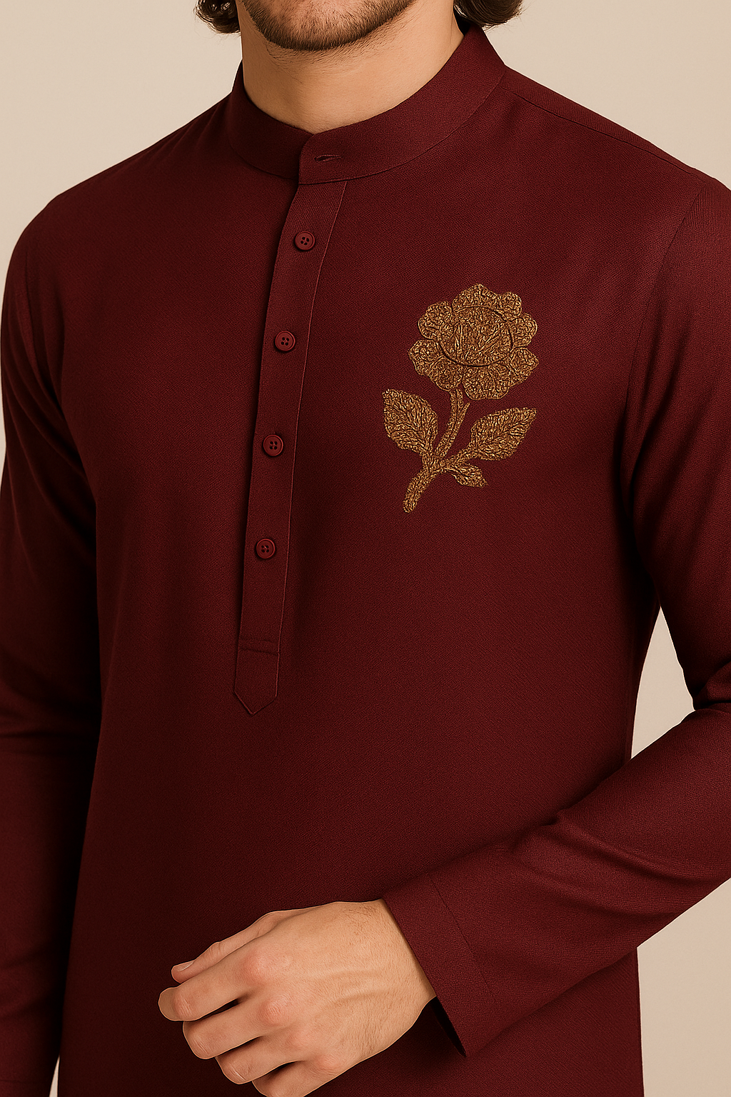 Maroon Kurta with Handcrafted Floral Embroidery | P&H BY PRIYANSHU