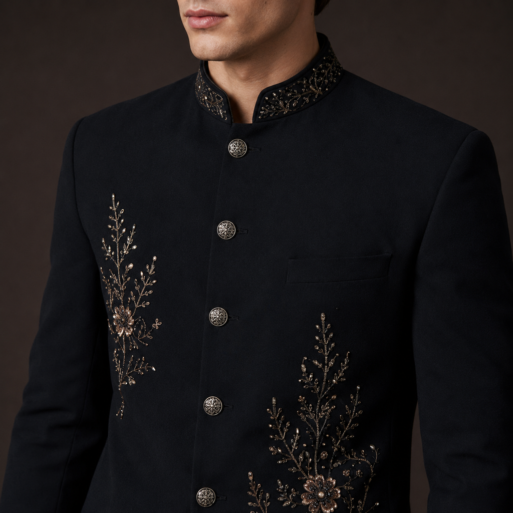 Luxury Black Indo Western Jodhpuri Suit for Men | Hand Embroidered Kurta & Bootcut Pants