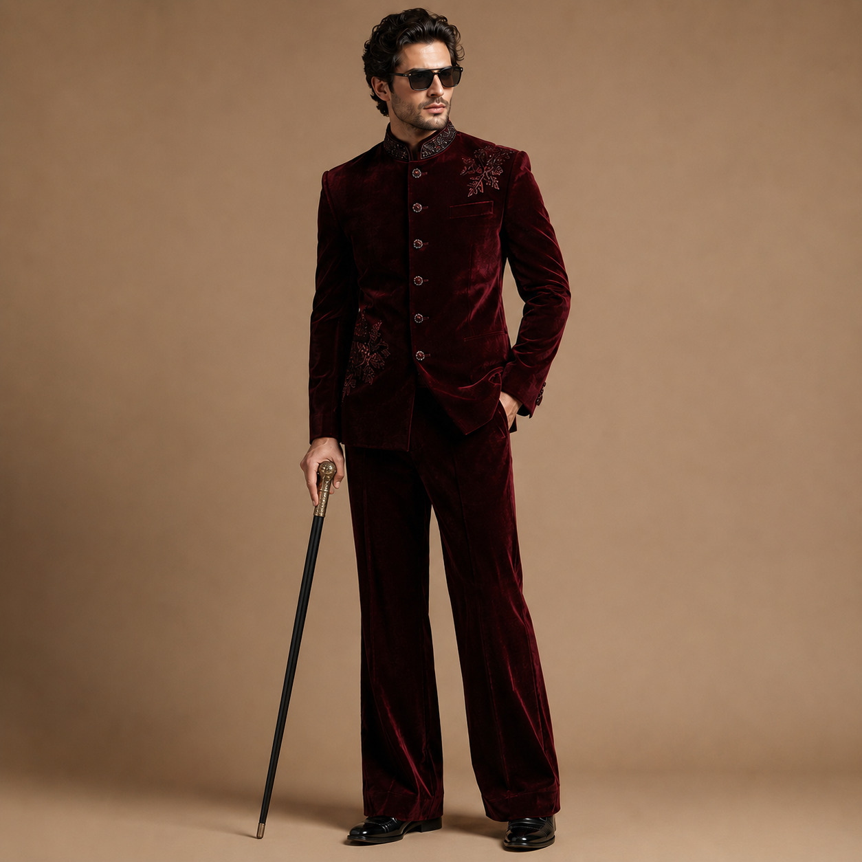Luxury Dark Maroon Wine Groom Jodhpuri Suit | Hand Embroidered Wedding & Engagement Suit with Matching Pants