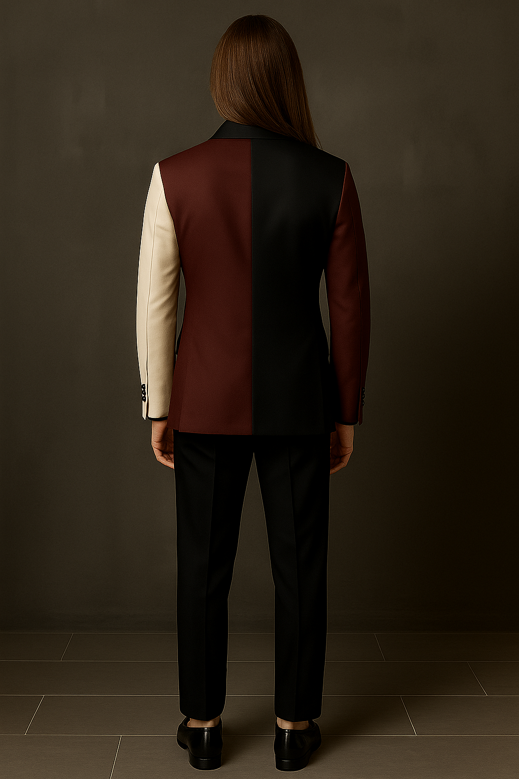 3-Tone Maroon, Black & White Experimental Suit | P&H BY PRIYANSHU