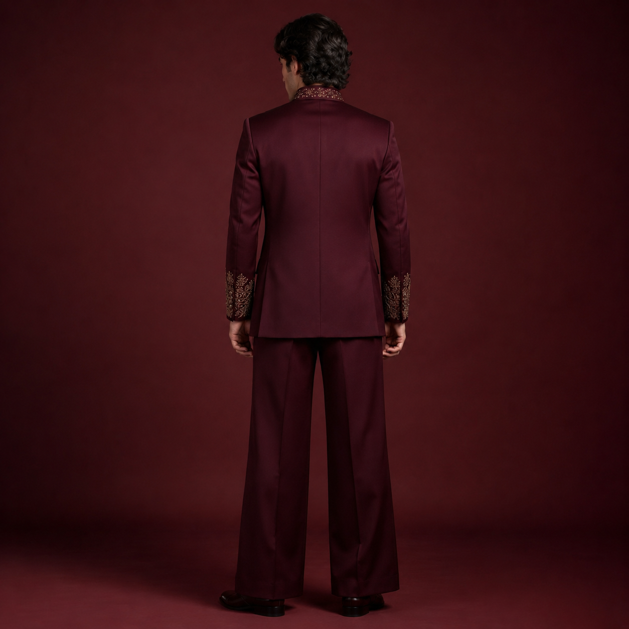 Luxury Maroon Jodhpuri Suit for Men | Hand Embroidered Gold Bandhgala Wedding Suit