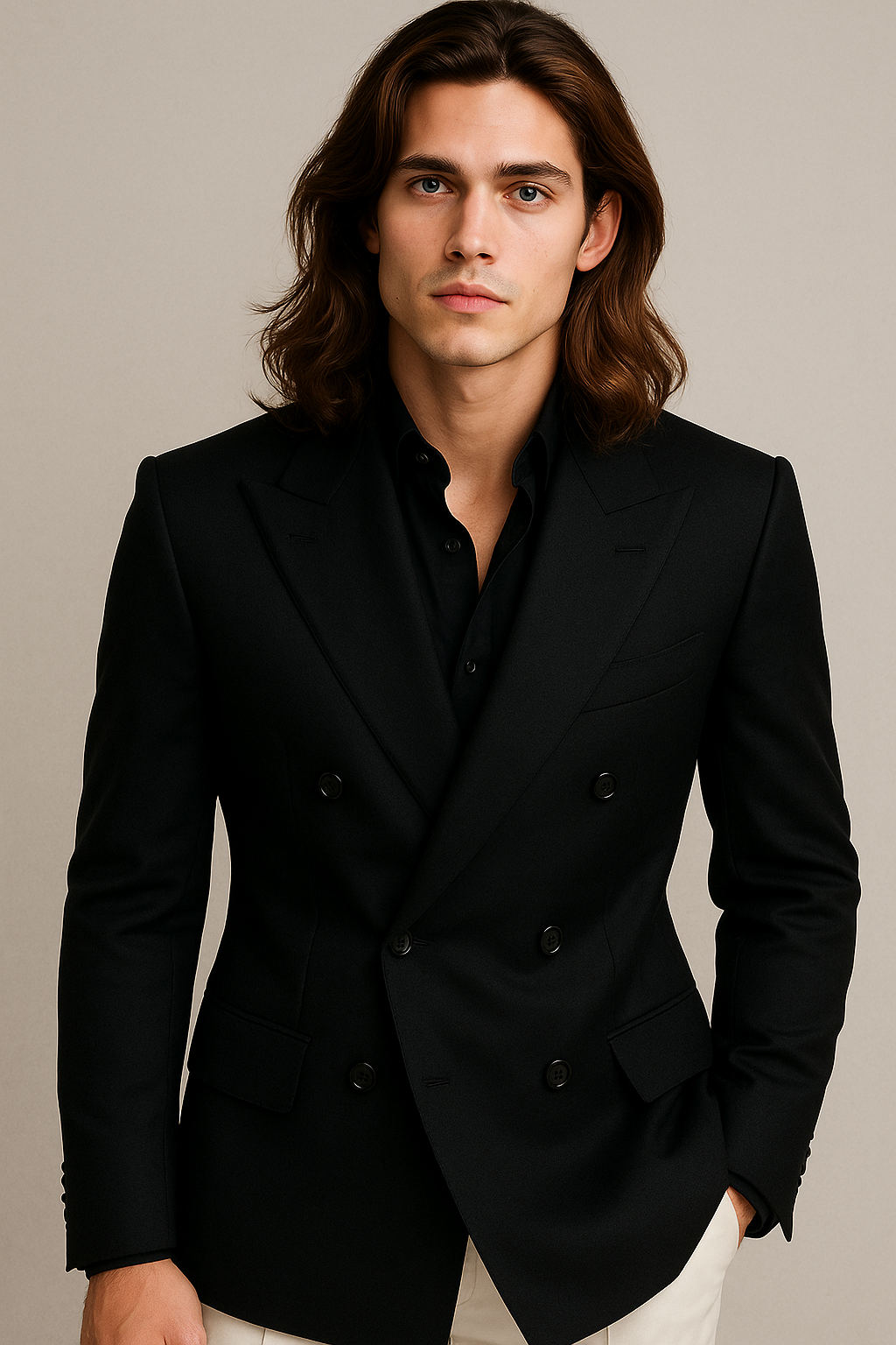 Black Double-Breasted Suit with Off-White Pant | P&H BY PRIYANSHU