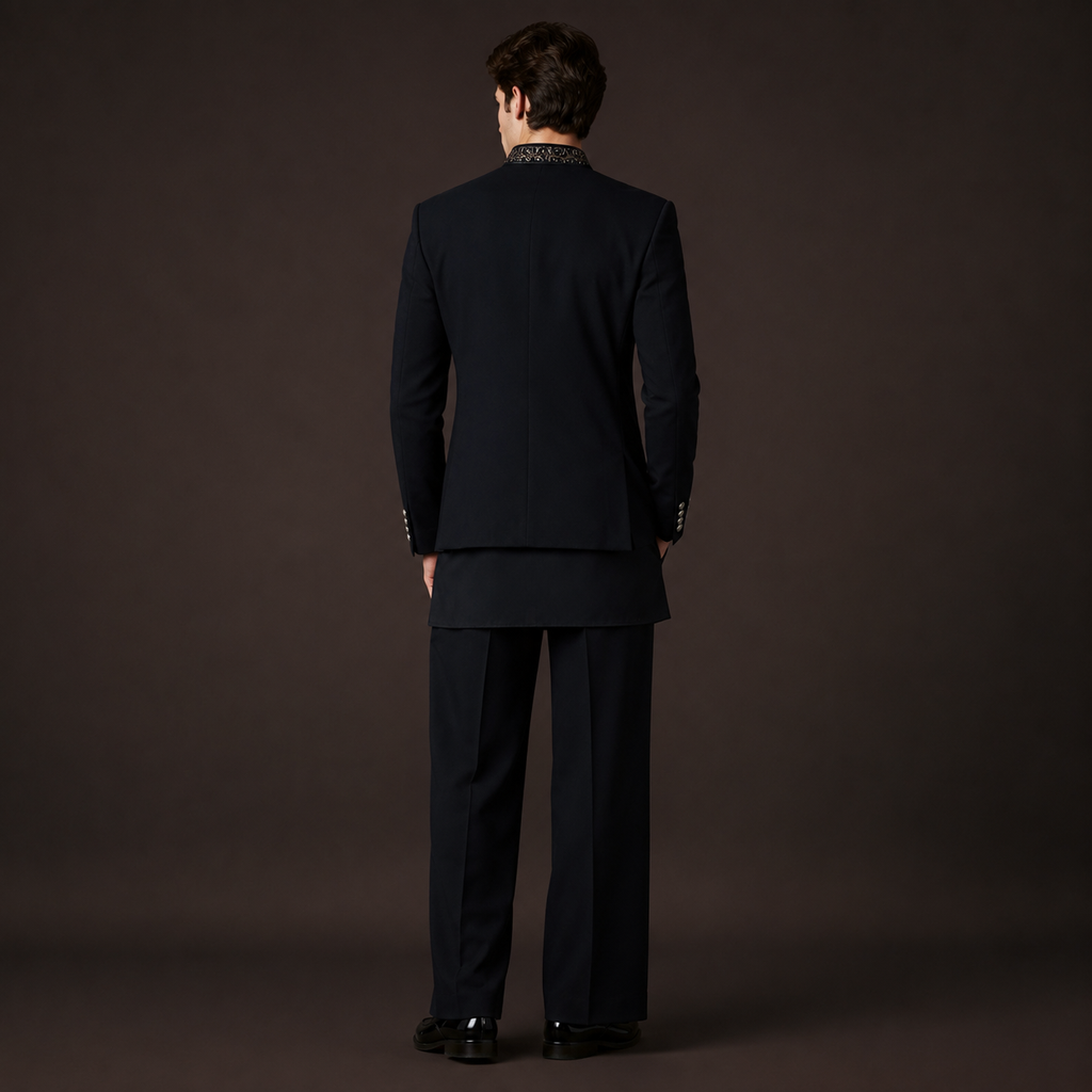 Luxury Black Indo Western Jodhpuri Suit for Men | Hand Embroidered Kurta & Bootcut Pants